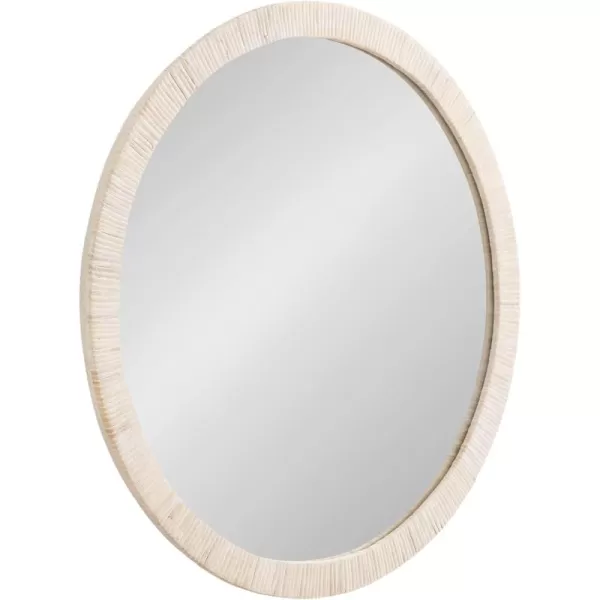 imageKate and Laurel Rahfy Boho Round Rattan Mirror 28 Inch Diameter White Decorative Circle Mirror with Wrapped Authentic Rattan Frame for Vanity Bathroom Mirror