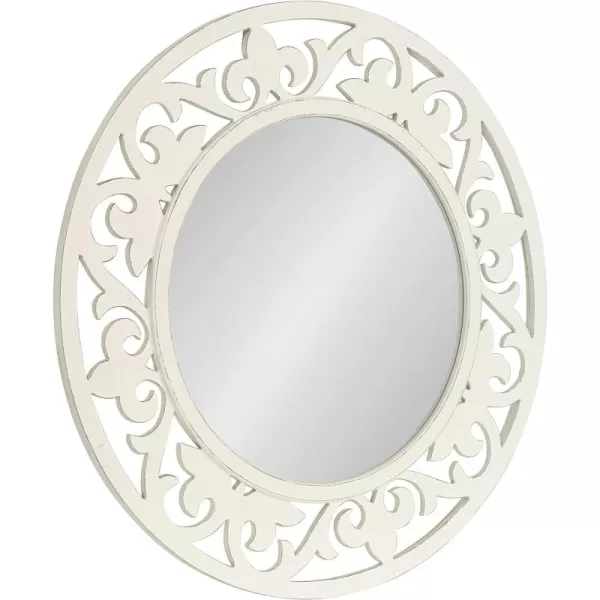 imageKate and Laurel Shovali Coastal Round Mirror 32 Inch Diameter White Decadent Wall Decor with Ornate WoodCarved Frame