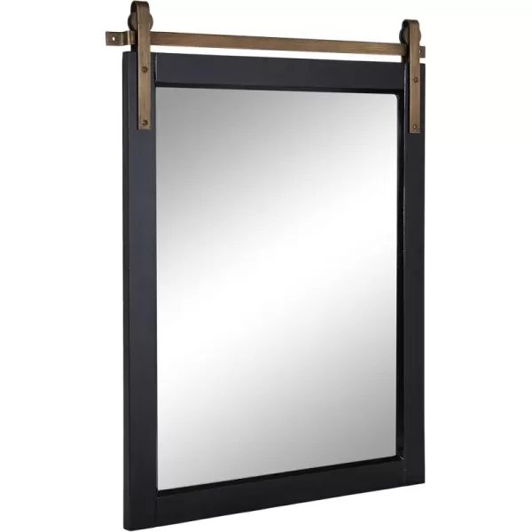 imageKate and Laurel Skylan Modern Farmhouse Decorative Wood Framed Wall Mirror 22 x 28 Navy and Antique Gold Barn DoorInspired Wall Hanging Mirror for Bathroom or Living Room UsesBlack