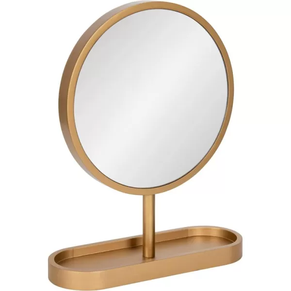 imageKate and Laurel Travis Modern Tabletop Mirror 17 x 21 Natural Poplar Decorative Freestanding Wood Mirror with Round Surface and Open Capsule Shaped Tray BaseGold
