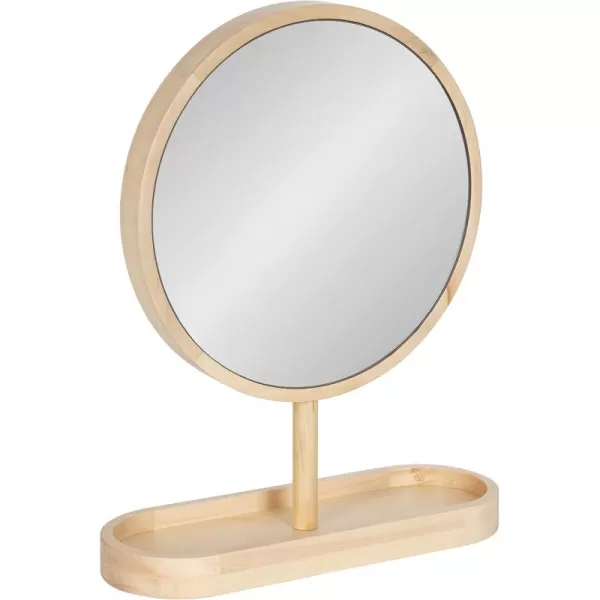 imageKate and Laurel Travis Modern Tabletop Mirror 17 x 21 Natural Poplar Decorative Freestanding Wood Mirror with Round Surface and Open Capsule Shaped Tray BaseNatural