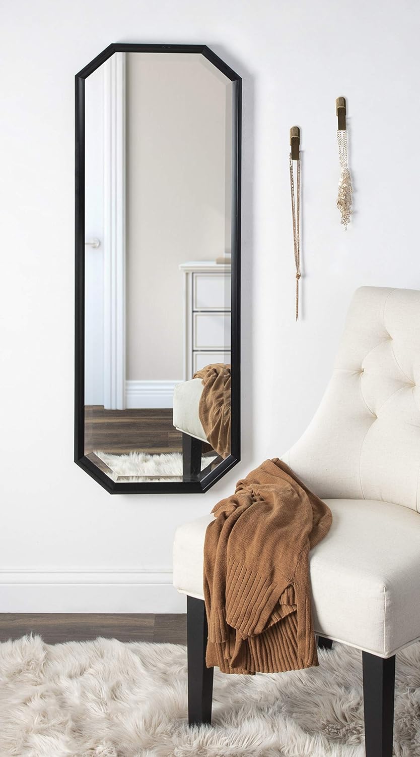 imageKate and Laurel Calter Modern Full Length Framed Octagon Wall Mirror 16 x 485 Black Decorative Glam Geometric Wall AccentBlack