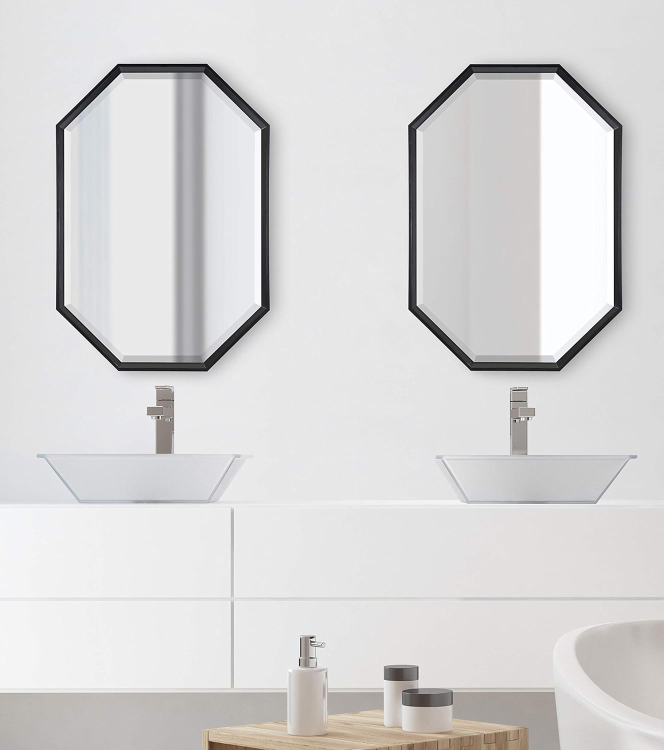 imageKate and Laurel Calter Modern Full Length Framed Octagon Wall Mirror 16 x 485 Black Decorative Glam Geometric Wall AccentBlack