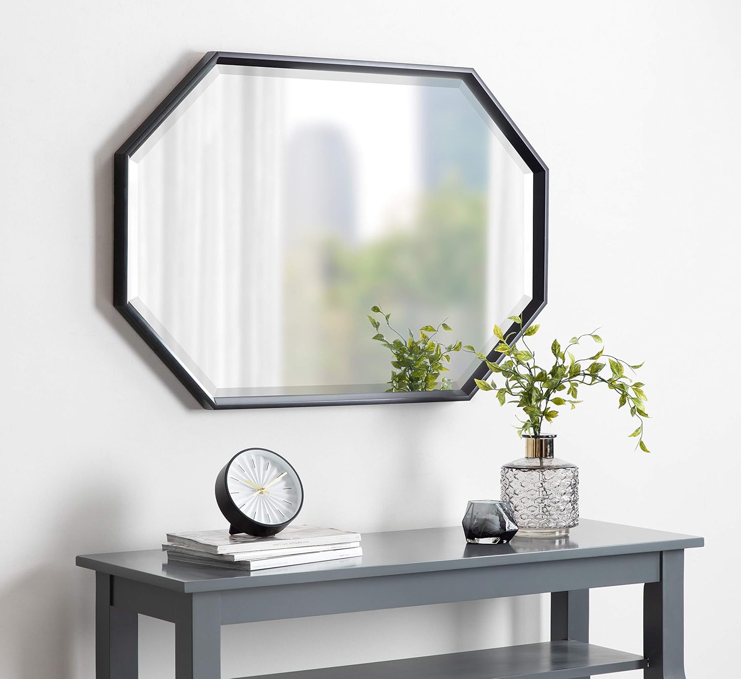imageKate and Laurel Calter Modern Full Length Framed Octagon Wall Mirror 16 x 485 Black Decorative Glam Geometric Wall AccentBlack