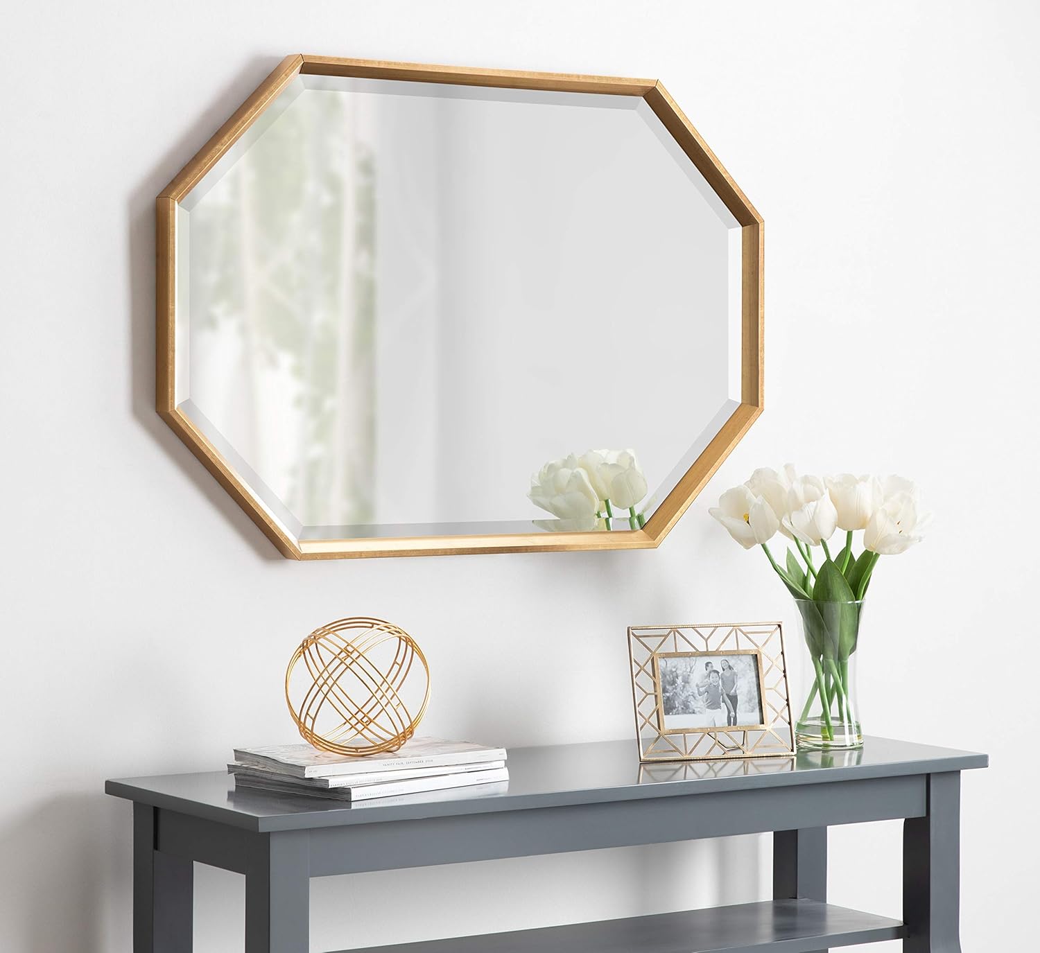 imageKate and Laurel Calter Modern Full Length Framed Octagon Wall Mirror 16 x 485 Black Decorative Glam Geometric Wall AccentGold