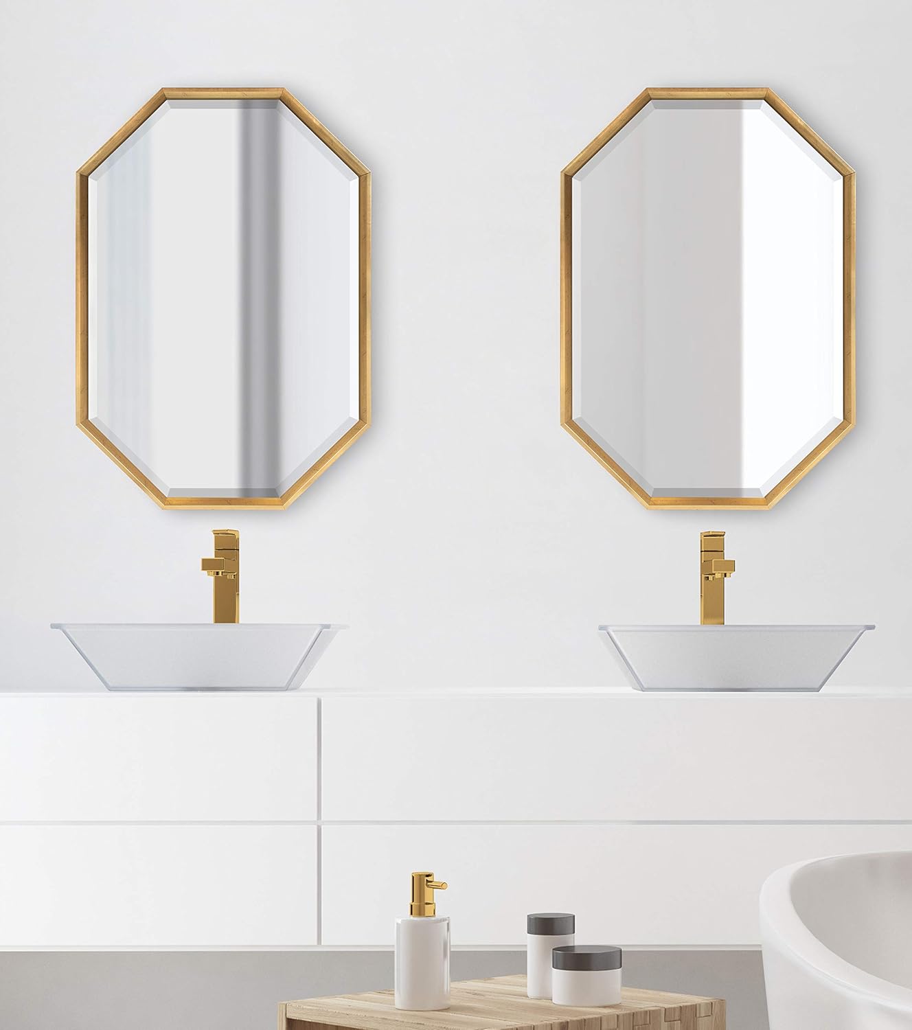 imageKate and Laurel Calter Modern Full Length Framed Octagon Wall Mirror 16 x 485 Black Decorative Glam Geometric Wall AccentGold