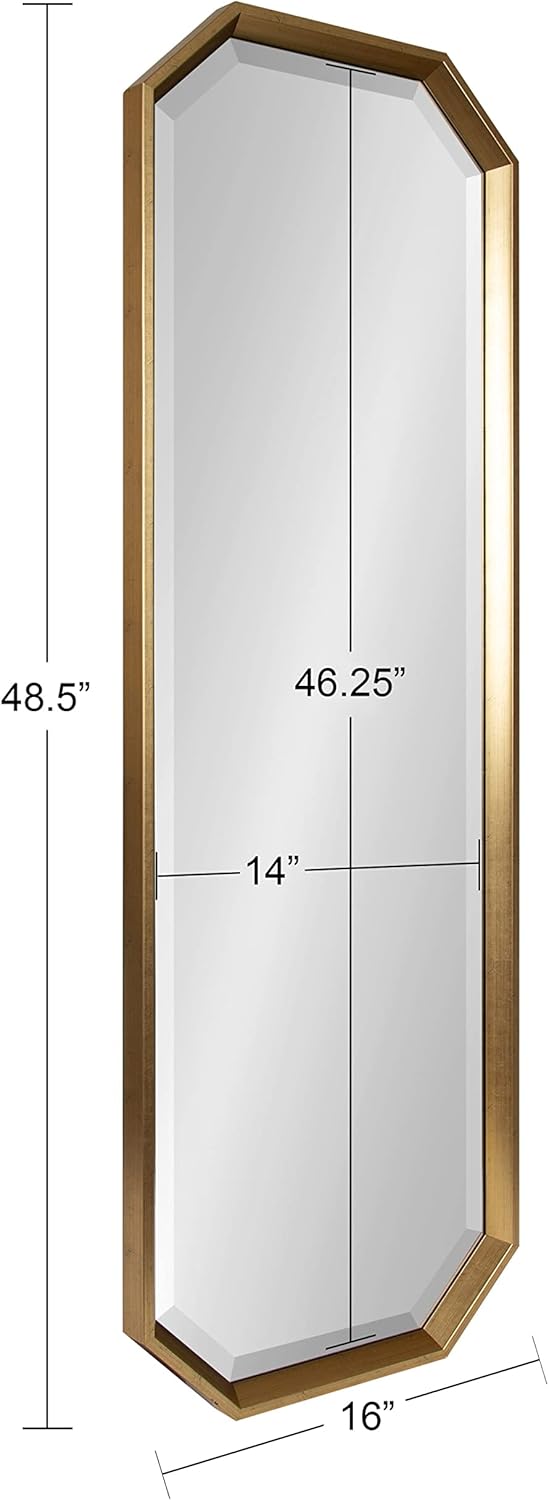 imageKate and Laurel Calter Modern Full Length Framed Octagon Wall Mirror 16 x 485 Gold Decorative Glam Geometric Wall AccentGold