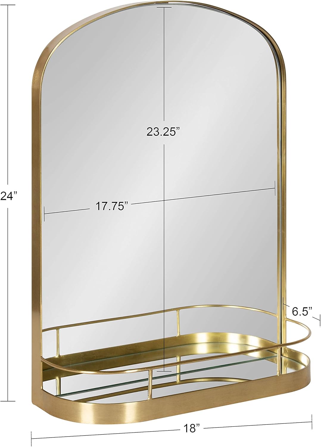imageKate and Laurel Peyson Arched Wall Mirror with Shelf 18 x 24 Gold Decorative Modern Metal Arch Mirror with Storage Shelf for Glamorous Wall Decor