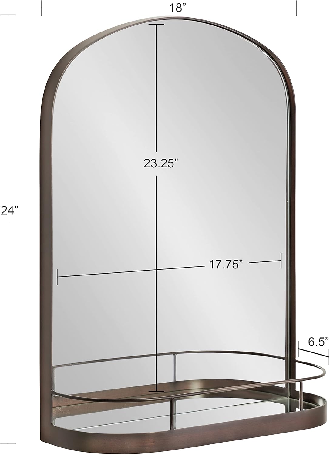 imageKate and Laurel Peyson Arched Wall Mirror with Shelf 18 x 24 Silver Decorative Modern Metal Arch Mirror with Storage Shelf for Glamorous Wall DcorBronze