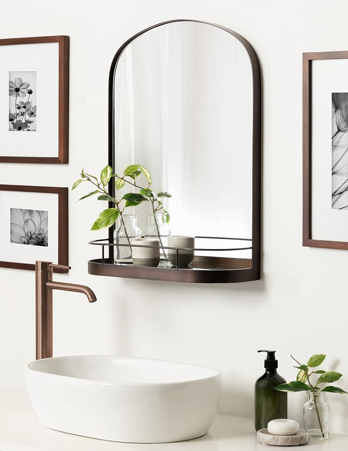 imageKate and Laurel Peyson Arched Wall Mirror with Shelf 18 x 24 Silver Decorative Modern Metal Arch Mirror with Storage Shelf for Glamorous Wall DcorBronze