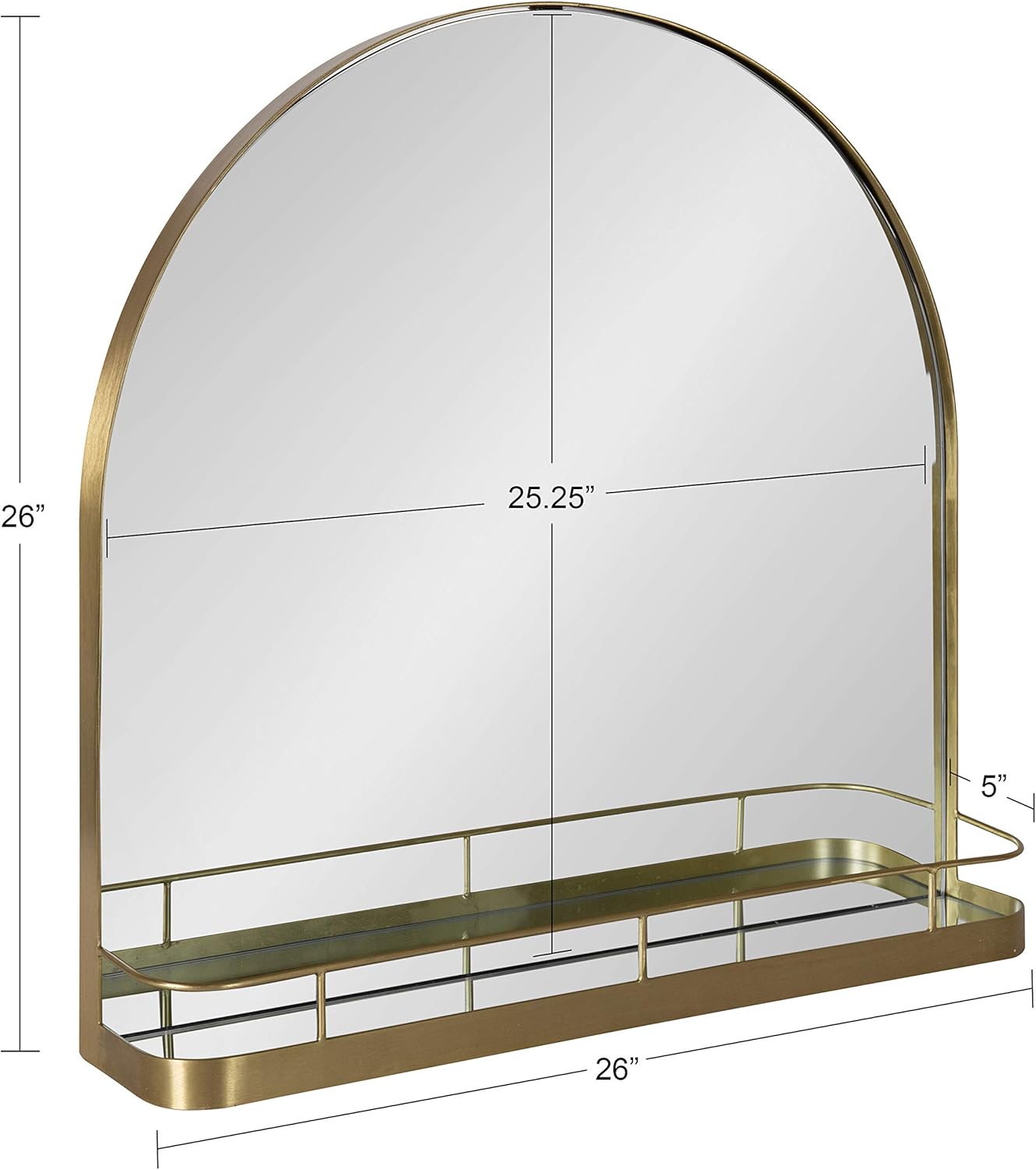 imageKate and Laurel Peyson Arched Wall Mirror with Shelf 18 x 24 Silver Decorative Modern Metal Arch Mirror with Storage Shelf for Glamorous Wall DcorGold
