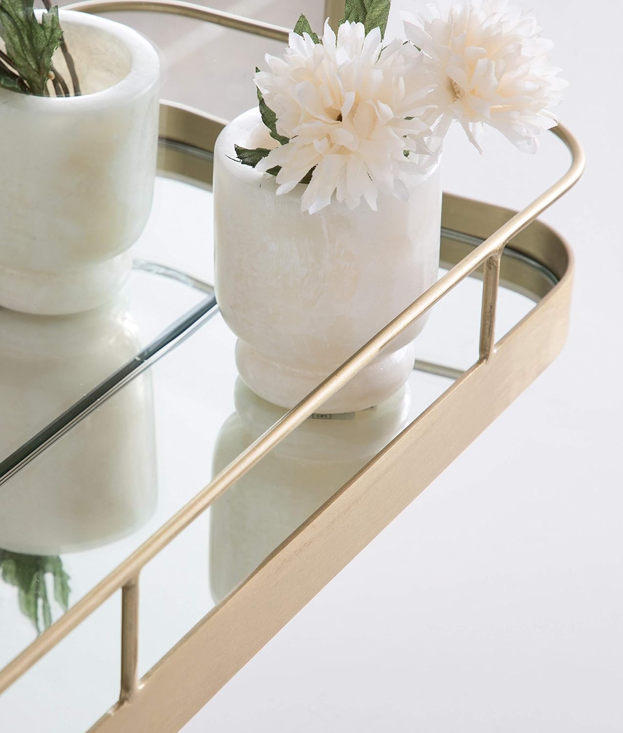 imageKate and Laurel Peyson Arched Wall Mirror with Shelf 18 x 24 Silver Decorative Modern Metal Arch Mirror with Storage Shelf for Glamorous Wall DcorGold
