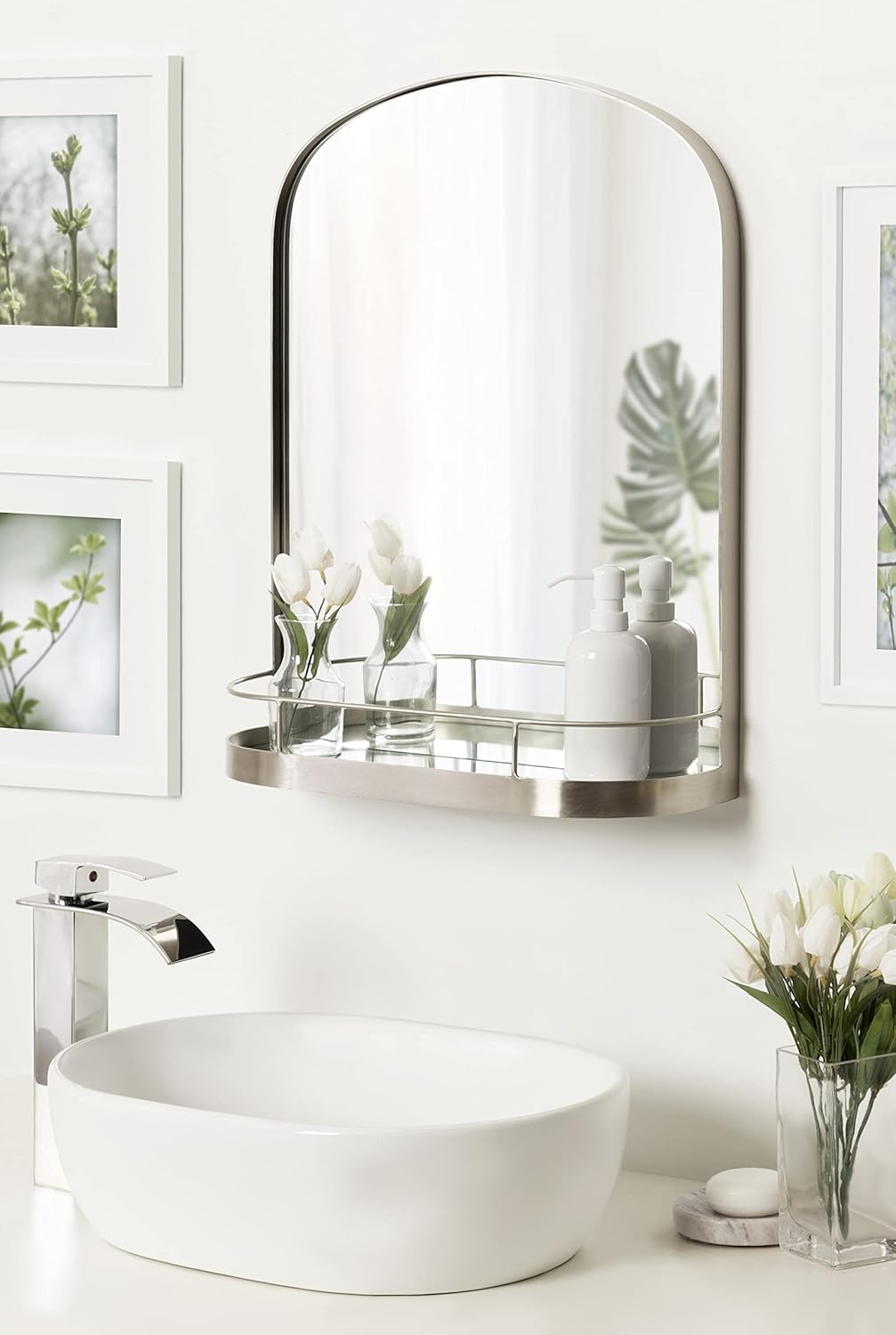 imageKate and Laurel Peyson Arched Wall Mirror with Shelf 18 x 24 Silver Decorative Modern Metal Arch Mirror with Storage Shelf for Glamorous Wall DcorSilver