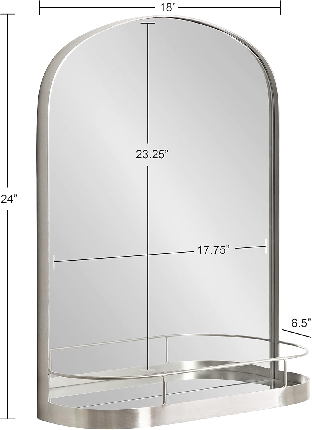 imageKate and Laurel Peyson Arched Wall Mirror with Shelf 18 x 24 Silver Decorative Modern Metal Arch Mirror with Storage Shelf for Glamorous Wall DcorSilver