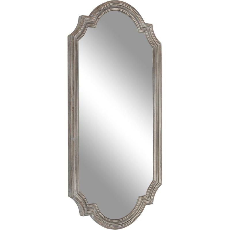 imageKate and Laurel Fairbourne Farmhouse Scalloped Panel Wall Mirror 20 x 42 Distressed White Traditional Tall Decorative Mirror with Elegant Scalloped Edge for Sleek Coastal Home DecorGrey