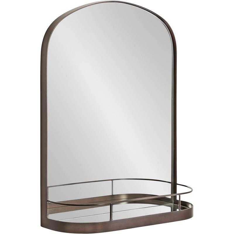 imageKate and Laurel Peyson Arched Wall Mirror with Shelf 18 x 24 Silver Decorative Modern Metal Arch Mirror with Storage Shelf for Glamorous Wall DcorBronze