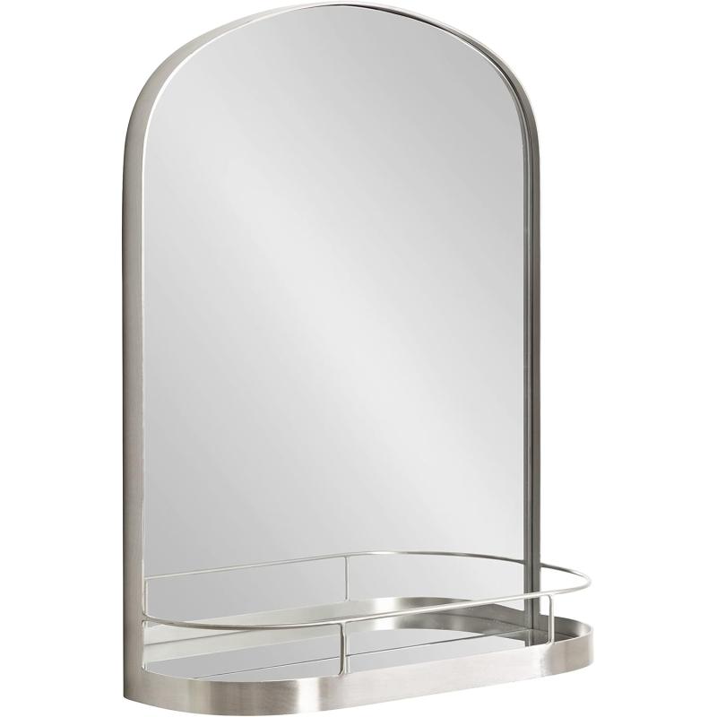 imageKate and Laurel Peyson Arched Wall Mirror with Shelf 18 x 24 Silver Decorative Modern Metal Arch Mirror with Storage Shelf for Glamorous Wall DcorSilver