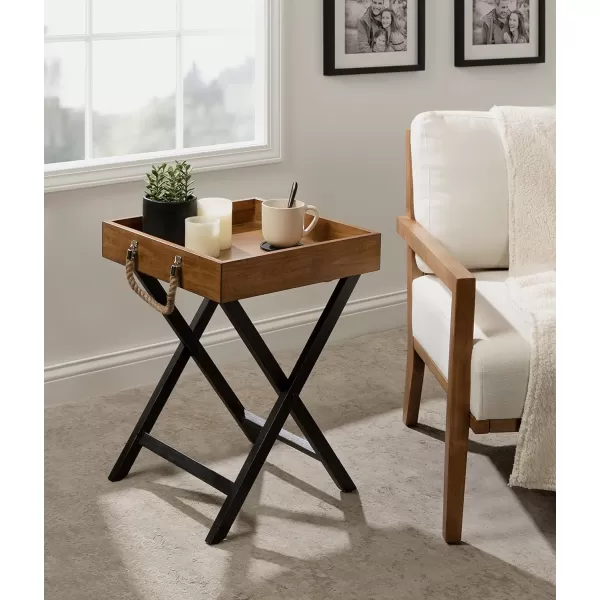 imageKate and Laurel Bayville Farmhouse Wood Decorative Modern Table with Deep Removable Tray for Serving Display and Storage 17 x 17 x 24 Rustic Brown and BlackRustic Brown and Black