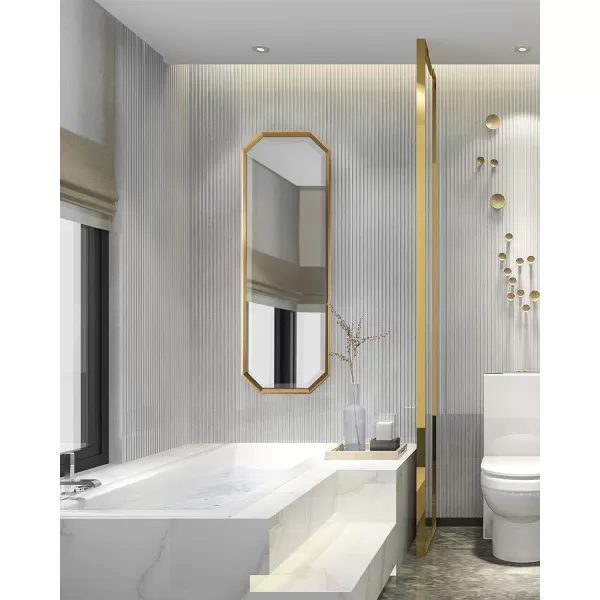imageKate and Laurel Calter Modern Full Length Framed Octagon Wall Mirror 16 x 485 Gold Decorative Glam Geometric Wall AccentGold