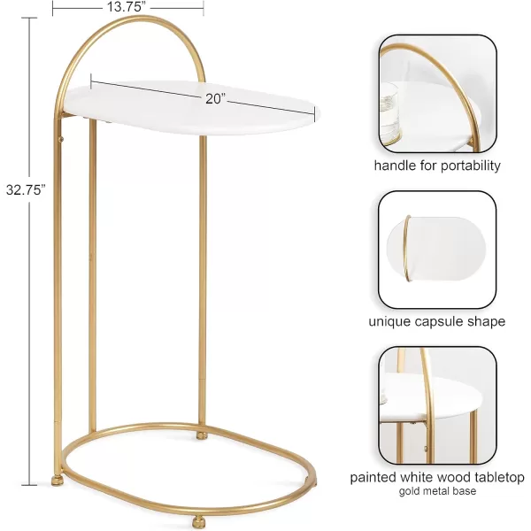 imageKate and Laurel Caplan Modern Capsule C TV Tray or Laptop Table for Living Room Home Decor 20x13x33 WhiteGoldWhiteGold