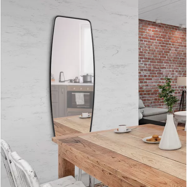 imageKate and Laurel Caskill Modern Barrel Mirror 18 x 48 Black Full Sized Rounded Rectangle Mirror for Wall