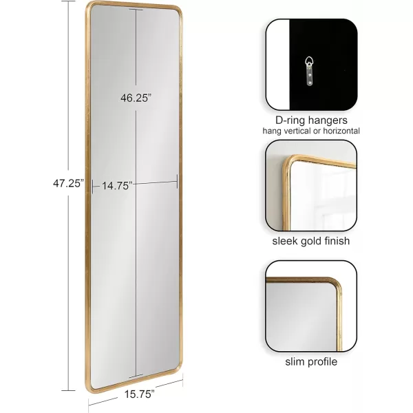 imageKate and Laurel Caskill Modern Glam Round Rectangle Tall Hanging Wall Mirror with Slim Frame and Narrow Profile 16x48 GoldGold