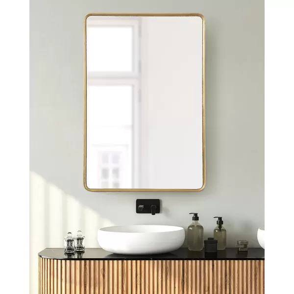 imageKate and Laurel Caskill Modern Glam Round Rectangle Tall Hanging Wall Mirror with Slim Frame and Narrow Profile 16x48 GoldGold