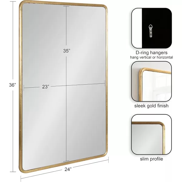 imageKate and Laurel Caskill Modern Glam Round Rectangle Tall Hanging Wall Mirror with Slim Frame and Narrow Profile 16x48 GoldGold