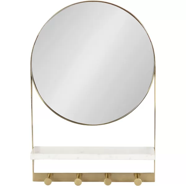 imageKate and Laurel Chadwin Modern Round Wall Mirror with Marble Shelf 15 x 21 White and Gold Glam Circle Metal Mirror with Hooks for Storage and DisplayGold