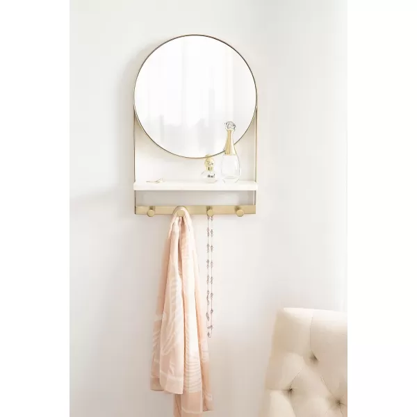 imageKate and Laurel Chadwin Modern Round Wall Mirror with Marble Shelf 15 x 21 White and Gold Glam Circle Metal Mirror with Hooks for Storage and DisplayGold