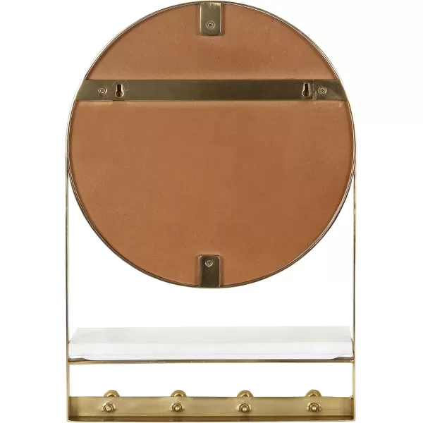 imageKate and Laurel Chadwin Modern Round Wall Mirror with Marble Shelf 15 x 21 White and Gold Glam Circle Metal Mirror with Hooks for Storage and DisplayGold