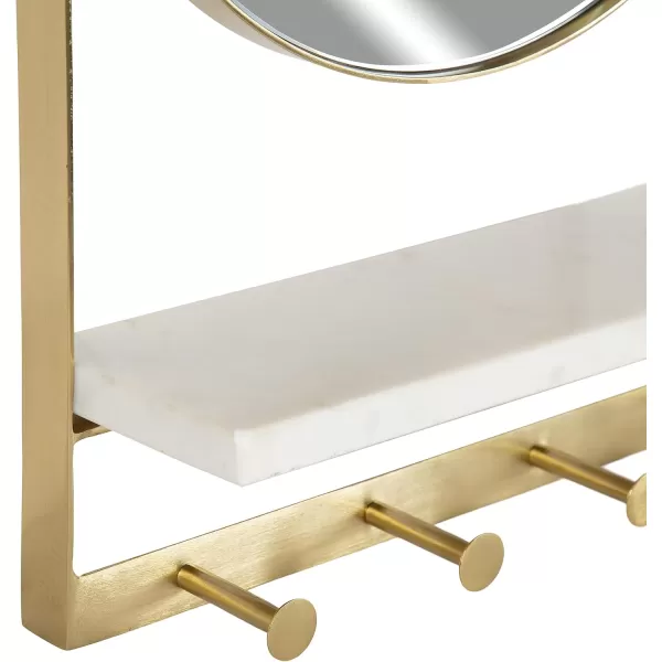 imageKate and Laurel Chadwin Modern Round Wall Mirror with Marble Shelf 15 x 21 White and Gold Glam Circle Metal Mirror with Hooks for Storage and DisplayGold