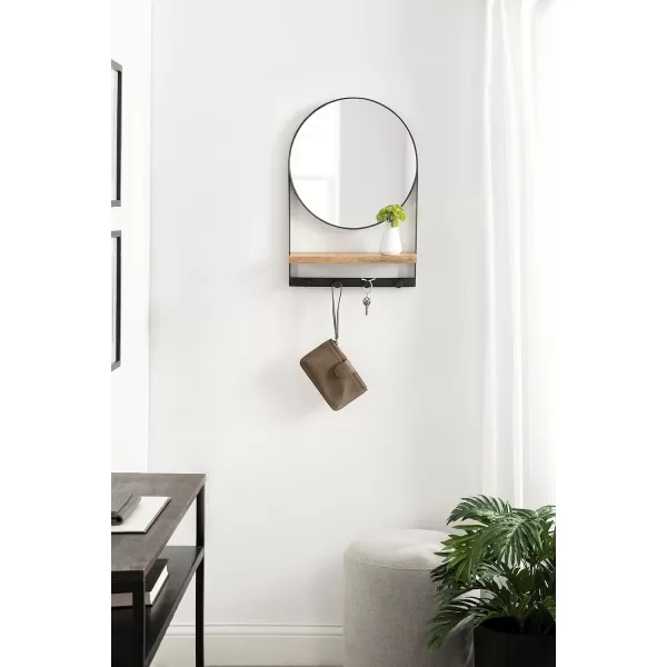 imageKate and Laurel Chadwin Modern Round Wall Mirror with Marble Shelf 15 x 21 White and Gold Glam Circle Metal Mirror with Hooks for Storage and DisplayNaturalBlack