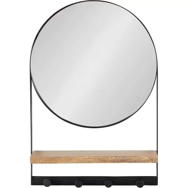 imageKate and Laurel Chadwin Modern Round Wall Mirror with Marble Shelf 15 x 21 White and Gold Glam Circle Metal Mirror with Hooks for Storage and DisplayNaturalBlack