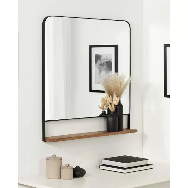 imageKate and Laurel Chadwin Modern Square Wall Mirror with Shelf 32 x 32 Natural Brown and Black Farmhouse Rectangle Wood and Metal Mirror for Storage and Display