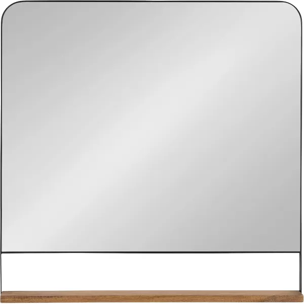 imageKate and Laurel Chadwin Modern Square Wall Mirror with Shelf 32 x 32 Natural Brown and Black Farmhouse Rectangle Wood and Metal Mirror for Storage and Display