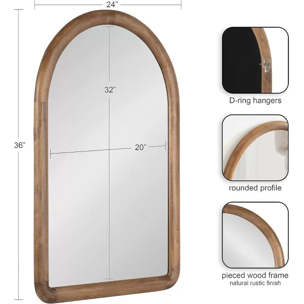 imageKate and Laurel Dessa Transitional Arched Wooden Wall Mirror 24 x 36 Natural Rustic Modern Arch Bathroom Vanity Mirror with Chunky Rounded Profile and Solid Poplar Wood FrameRustic Brown