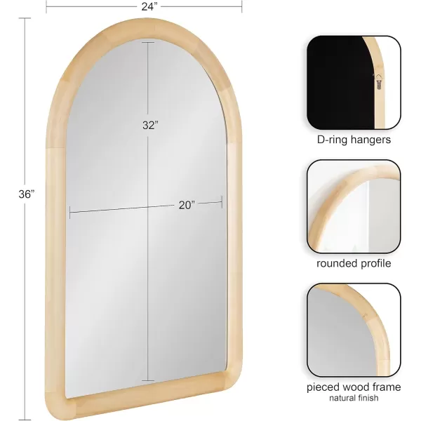 imageKate and Laurel Dessa Transitional Arched Wooden Wall Mirror 24 x 36 Natural Rustic Modern Arch Bathroom Vanity Mirror with Chunky Rounded Profile and Solid Poplar Wood FrameNatural