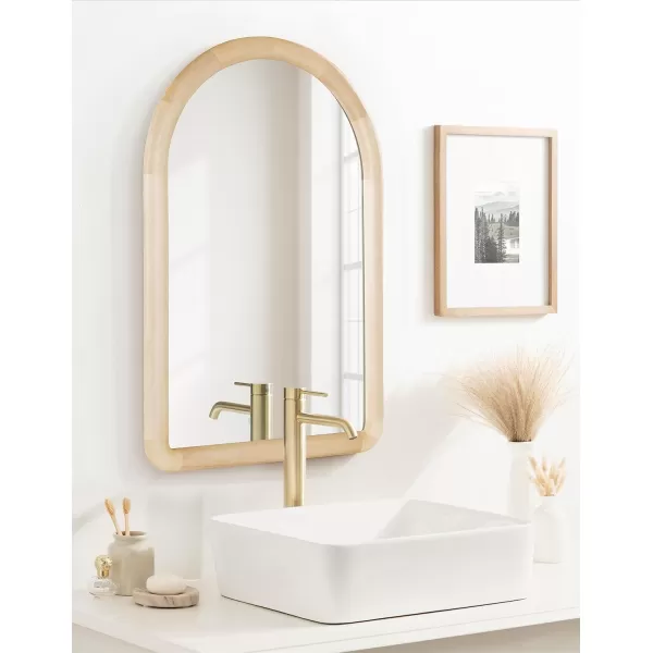 imageKate and Laurel Dessa Transitional Arched Wooden Wall Mirror 24 x 36 Natural Rustic Modern Arch Bathroom Vanity Mirror with Chunky Rounded Profile and Solid Poplar Wood FrameNatural