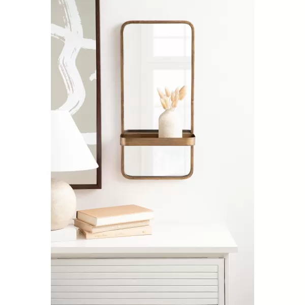 imageKate and Laurel Estero Modern Metal Rectangle Mirror with Rounded Shelf 20 x 34 Black Decorative Contemporary Rounded Rectangle Shelf Mirror for Living Room or Bedroom Storage and DisplayGold