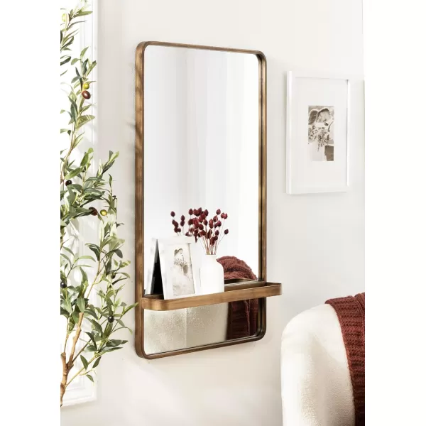 imageKate and Laurel Estero Modern Metal Rectangle Mirror with Rounded Shelf 20 x 34 Black Decorative Contemporary Rounded Rectangle Shelf Mirror for Living Room or Bedroom Storage and DisplayGold