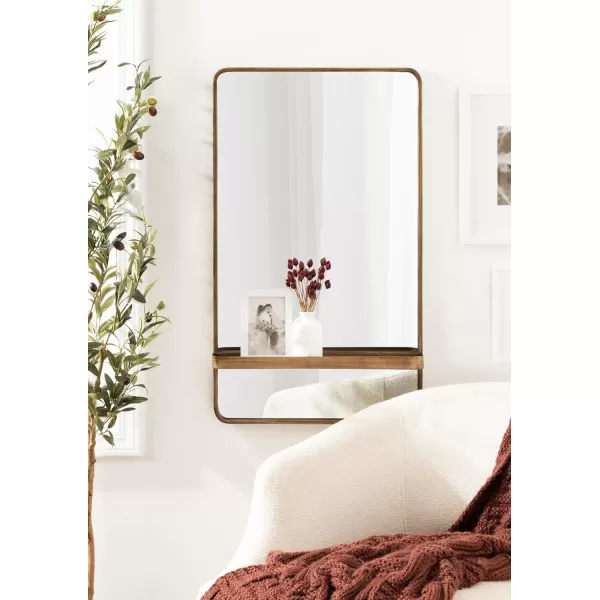 imageKate and Laurel Estero Modern Metal Rectangle Mirror with Rounded Shelf 20 x 34 Black Decorative Contemporary Rounded Rectangle Shelf Mirror for Living Room or Bedroom Storage and DisplayGold