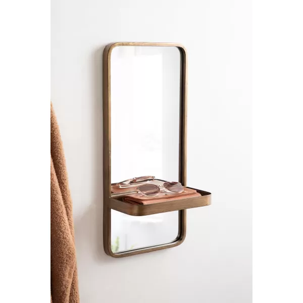 imageKate and Laurel Estero Modern Metal Rectangle Mirror with Rounded Shelf 20 x 34 Black Decorative Contemporary Rounded Rectangle Shelf Mirror for Living Room or Bedroom Storage and DisplayGold