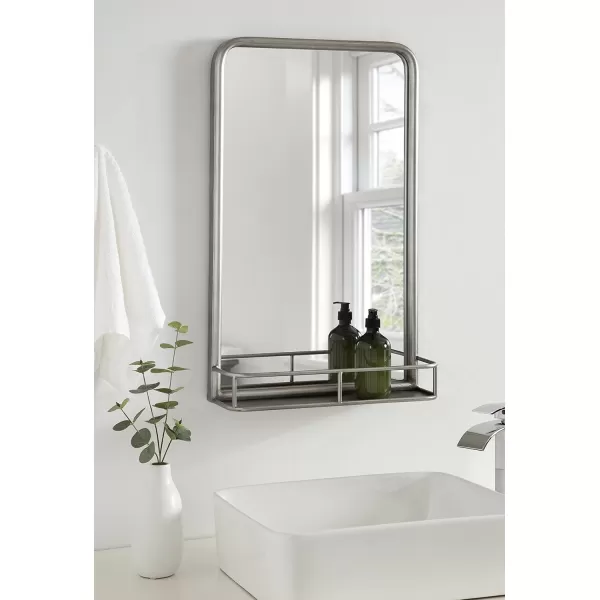 imageKate and Laurel Estero Modern Radius Rectangle Mirror with Shelf 18 x 30 Silver Chic Industrial Iron Mirror with Durable Shelf for Storage and DisplaySilver