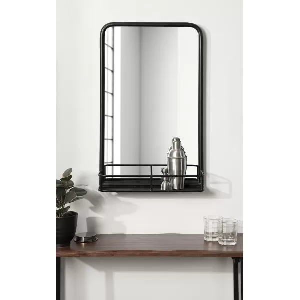 imageKate and Laurel Estero Modern Radius Rectangle Mirror with Shelf 18 x 30 Silver Chic Industrial Iron Mirror with Durable Shelf for Storage and DisplayBlack