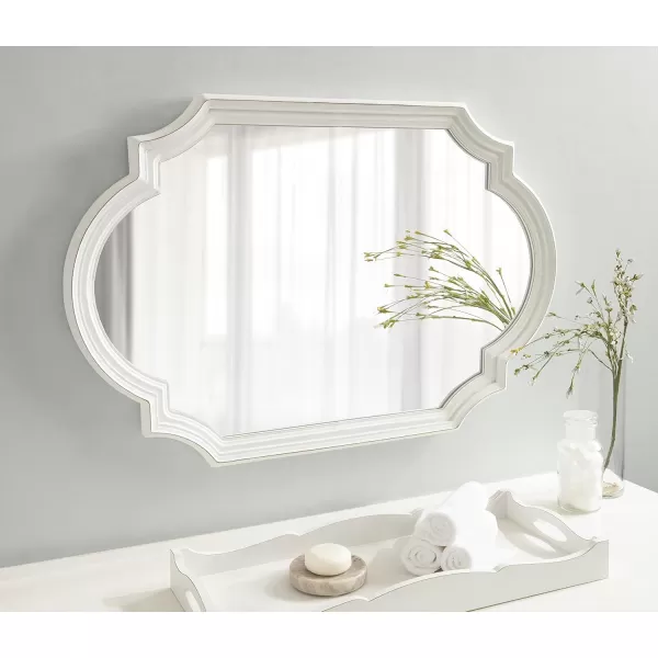 imageKate and Laurel Fairbourne Farmhouse Scalloped Panel Wall Mirror 20 x 42 Distressed White Traditional Tall Decorative Mirror with Elegant Scalloped Edge for Sleek Coastal Home DecorWhite