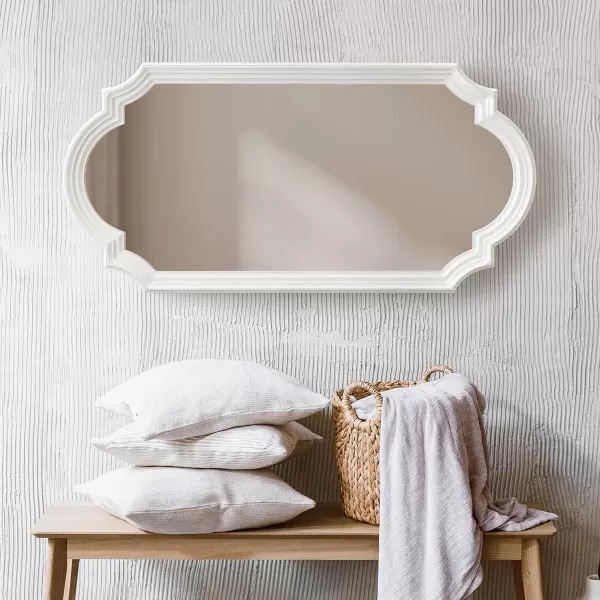 imageKate and Laurel Fairbourne Farmhouse Scalloped Panel Wall Mirror 20 x 42 Distressed White Traditional Tall Decorative Mirror with Elegant Scalloped Edge for Sleek Coastal Home DecorWhite