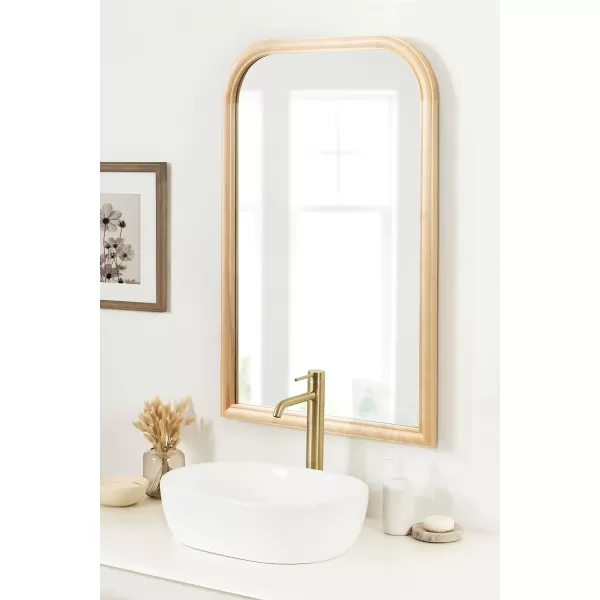 imageKate and Laurel Glenby MidCentury Modern Arch Wall Mirror 24 x 36 Natural Wood Wooden Arched Bathroom Mirror with Rounded and Stepped Frame ProfileNatural