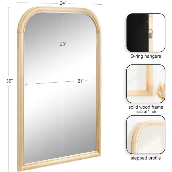 imageKate and Laurel Glenby MidCentury Modern Arch Wall Mirror 24 x 36 Natural Wood Wooden Arched Bathroom Mirror with Rounded and Stepped Frame ProfileNatural