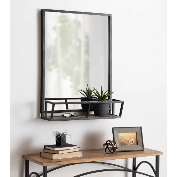 imageKate and Laurel Jackson Modern Metal Framed Wall Mirror with Shelf 22 x 29 Black Chic Rectangle Mirror for WallBlack